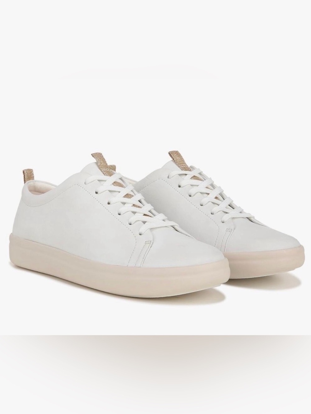 Vionic | EUC - Paisley Trainer Sneakers - Size 9.5 - White Leather - Gold Accent